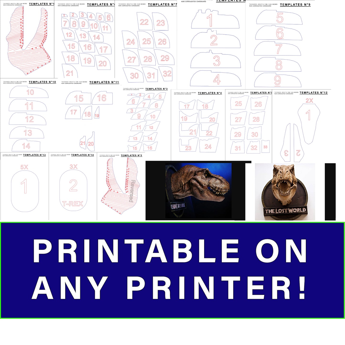 Plantillas de Cabeza de Mini T-Rex para DIY de cartón